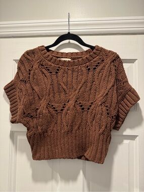 By Together Chestnut Brown‎ Cable Knit Short Sleeve Sweater size Small